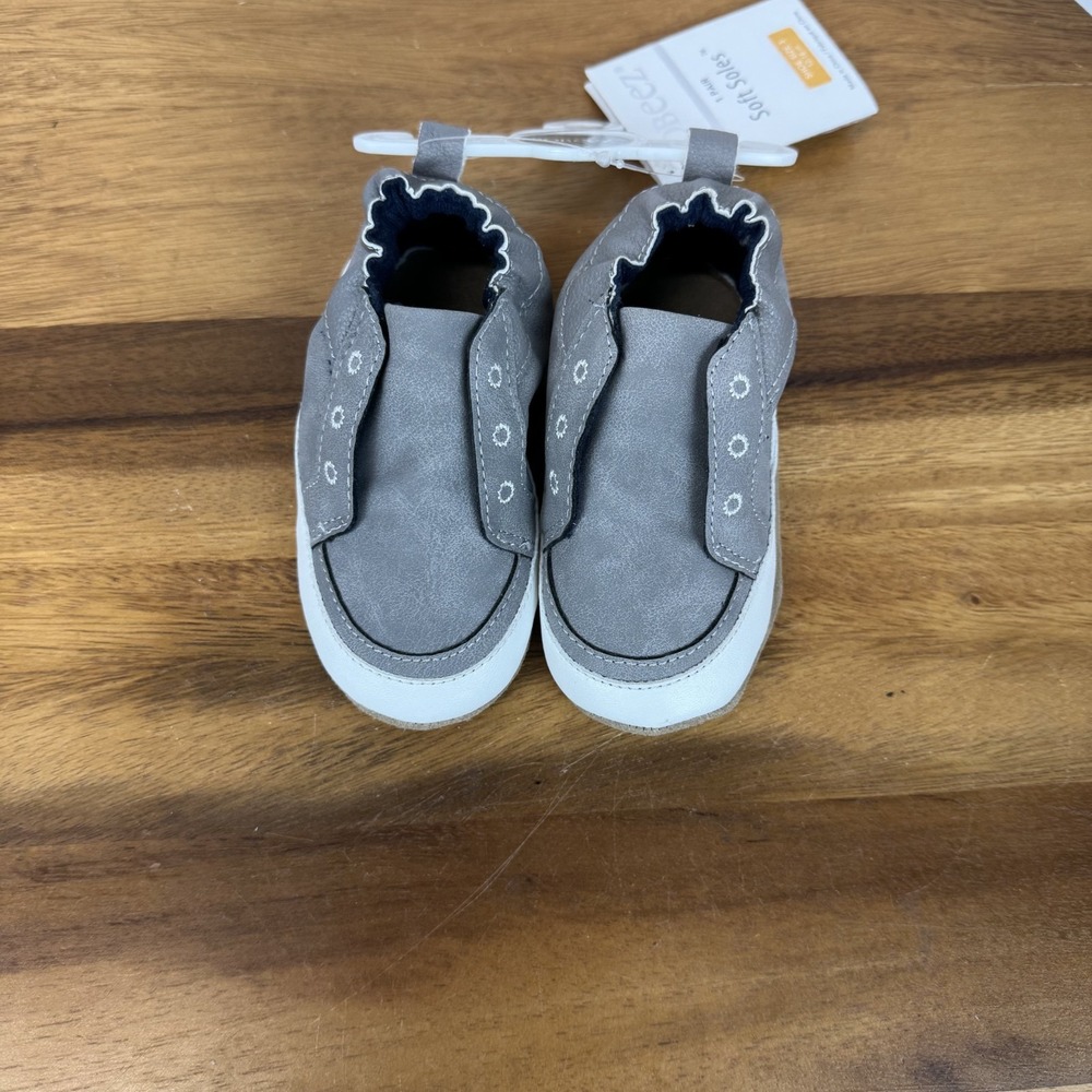 New Infant Robeez Soft Soles Gray Comfort Casual Shoes Size 12-18 Months NWOB